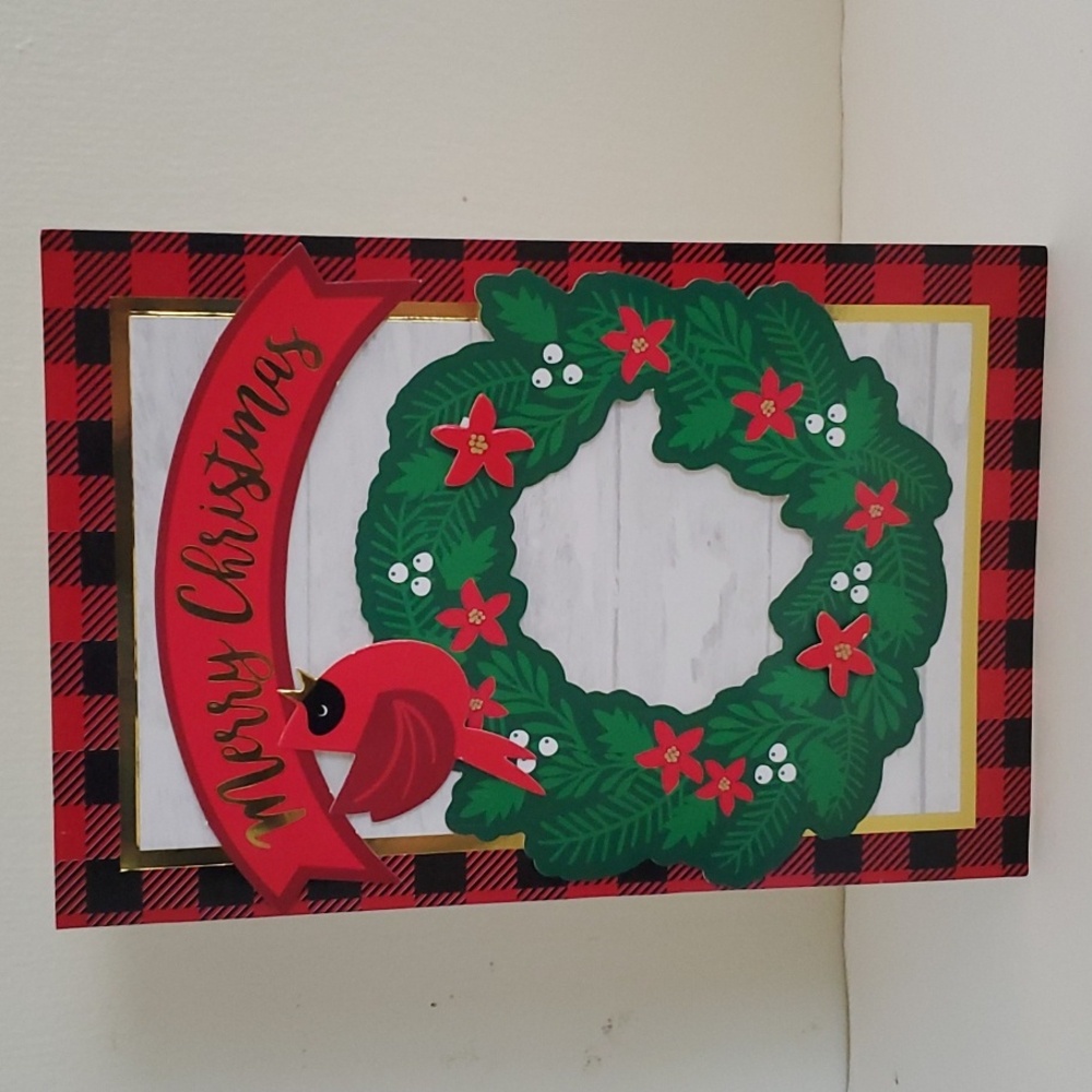 8 Cardinal and Wreath 3-D Christmas Cards
